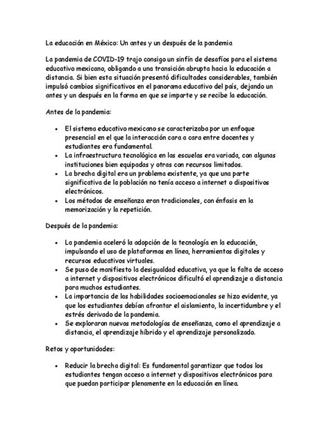 Educacion antes y despues de la pandemia - La educación en México: Un