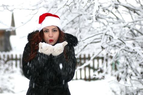 Beautiful Girl In Winter Snowy Day Stock Image Image Of Brunette Copy