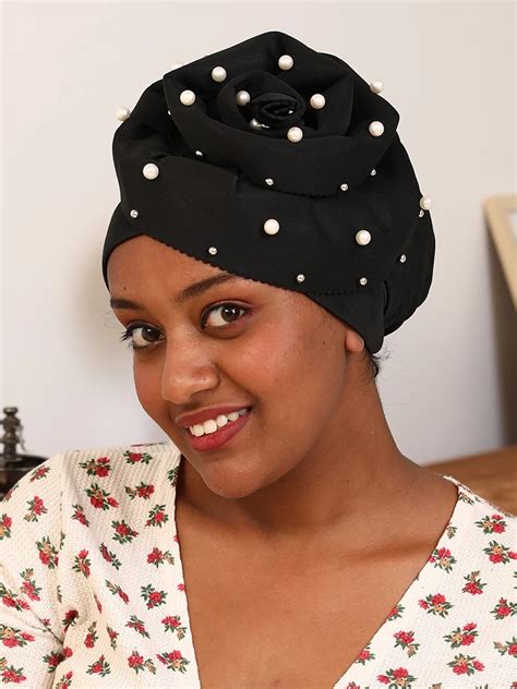 Turbante Africano Con Flores Y Perlas Para Mujer Turbante Musulm N De