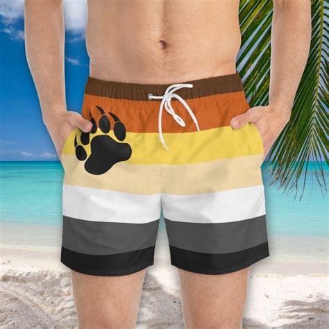Gay Mens Bear Pride Flag Swimsuit Rainbow Swim Trunks Lgbtq Swimwear Queer Swimming Shorts Etsy