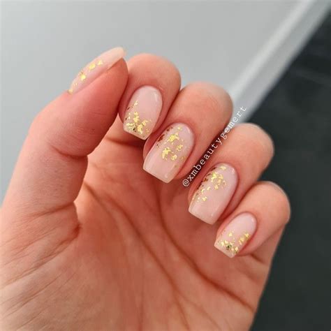 Nude Nails With Gold Foil Gold Nails Nude Nails Nails