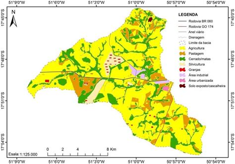 Mapa temático do uso e ocupação do solo da bacia do Ribeirão das