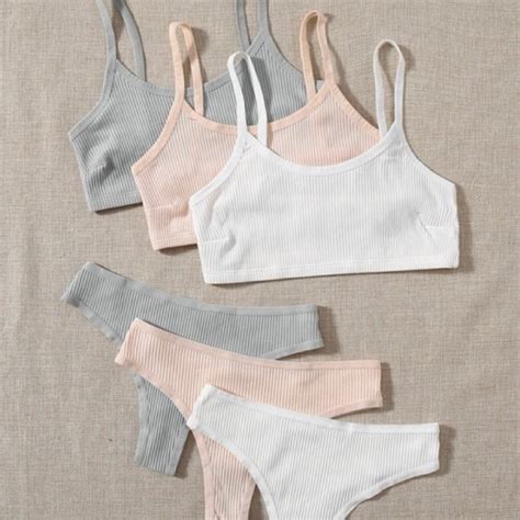 Conjunto de Lingerie Canelado Top Calcinha de Algodão Sem Bojo Várias Cores Shopee Brasil