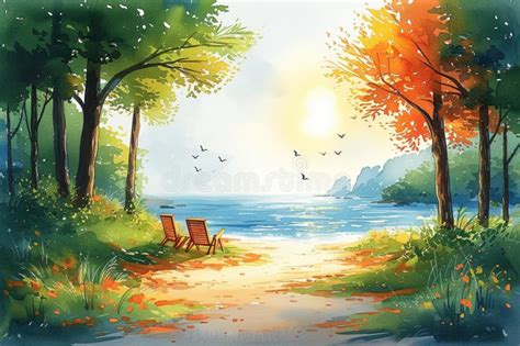 Artistic Summer Watercolor Representation Depicting The Warmth Of The