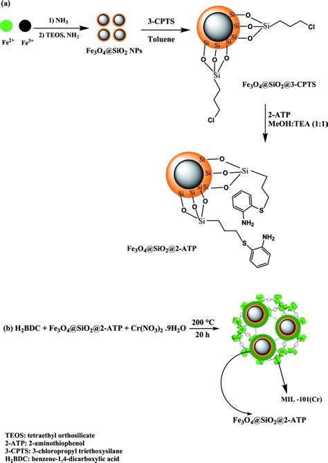 A Scheme For The Synthesis Of A Fe3o4sio22 Atp Nanoparticles And