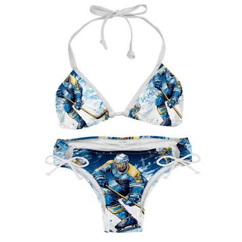 Ice Hockey Detachable Sponge Adjustable Strap Bikini Set Two Pack