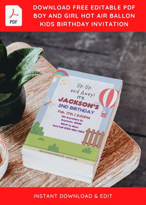 Free Editable Pdf Boy Girl Hot Air Balloon Birthday Invitation Templates