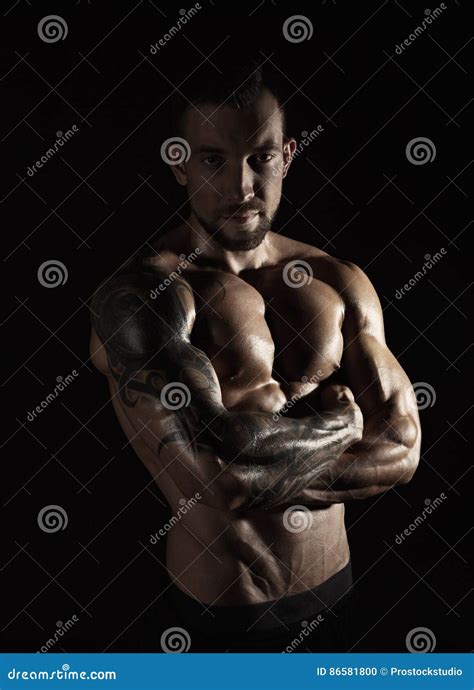 Strong Athletic Man Showes Naked Muscular Body Stock Photo Image Of Attractive Athletic