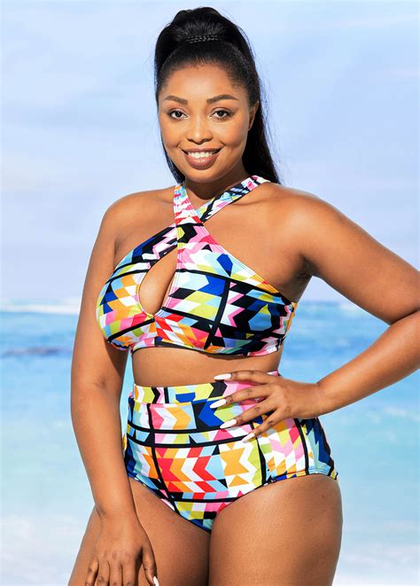 High Waisted Plus Size Geometric Print Bikini Set Rotita Usd