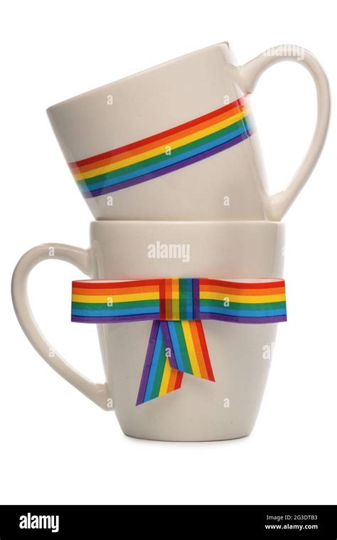 Concept Gay Culture Symbol With Couple Cups And Rainbow Ribbons Bow Sign Lgbt Community Is