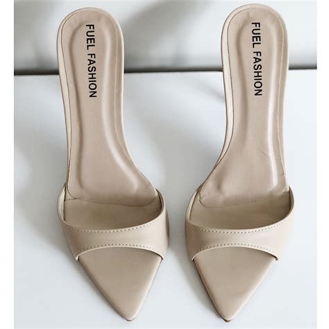 Mule Cavado Salto Fino Alto E Bico Folha Nude FUEL FASHION