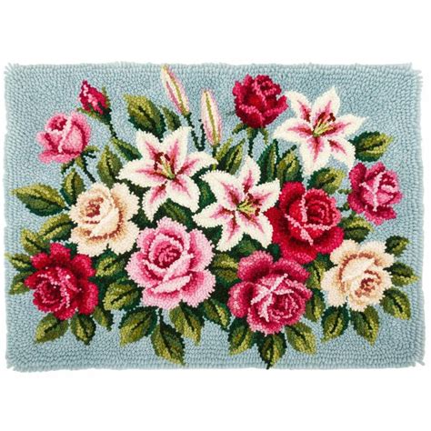 Lilies And Roses Latch Hook Kits Diy Rug Making Kit Pre Printed Canvas