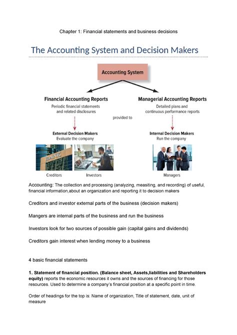 Accounting notes - Chapter 1: Financial statements and business