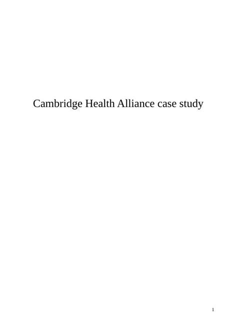 Cambridge Health Alliance Case Study Desklib