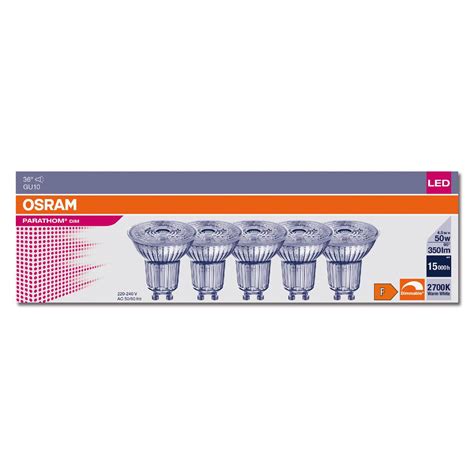 Osram 5er Pack LED PARATHOM PAR16 4,5W = 50W, Dimmbar, GU10, Strahler ...