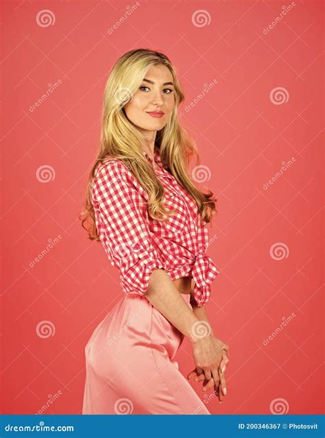 She Is Really Cute Blonde Wear Vintage Clothes Retro Woman With Makeup Stock Image Image Of