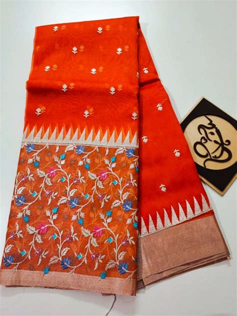 Pure Banaras Kora Embroidary Sarees Siri Designers