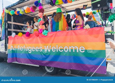 All Refugees Welcome Struggle Concept Giant Rainbow Flag With A