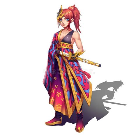 Cold Elegant Hot Beautiful Samurai Girl With Swords Stock Illustration Illustration Of Black