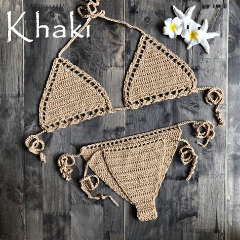 Women S Sexy Micro Bikini Crochet Cotton Thong G String Lingerie Triangle Bikini Top Bra Solid