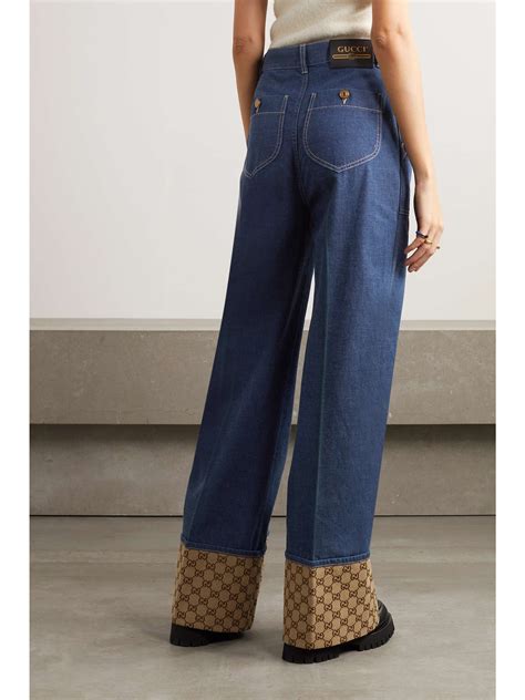 GUCCI Wide-leg coated-canvas trimmed jeans | NET-A-PORTER