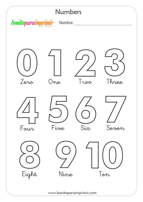 Numeros En Ingles Para Colorear