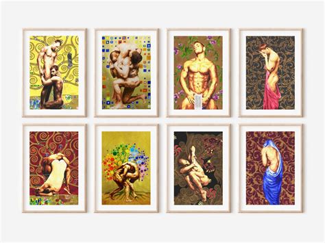 Set Of 8 Watercolor Water Queer Artwork Print Nude Male Figure Homoerotic Gay Art Print