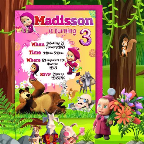 Buy Editable Masha And Bear Birthday Invitation Digital Or Printable