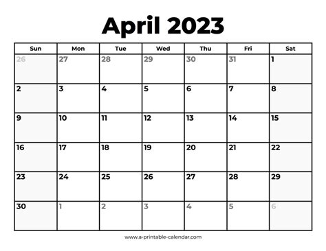 April 2023 Calendar With Holidays - A Printable Calendar