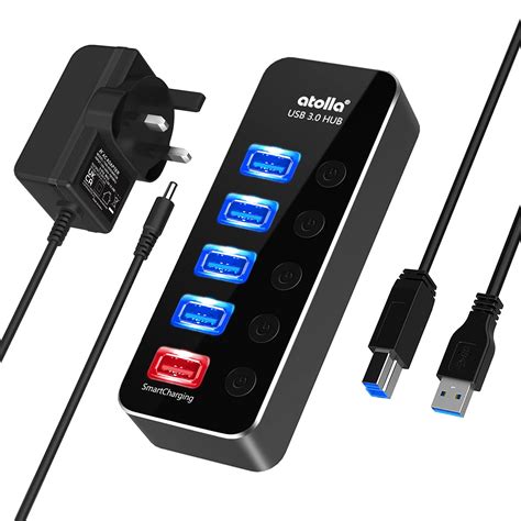 Buy Atolla Usb Hub Powered 4 Port Usb 3 0 Data Hub 1 Smart Usb Charging Port Aluminum Splitter