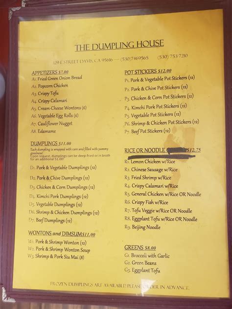 Menu at Dumpling House restaurant, Davis