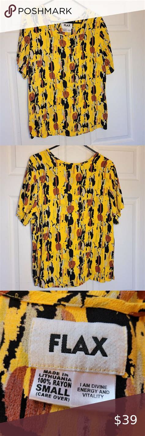 Flax Jeanne Englehart Black Yellow Rust Abstract Art To Wear Top Rayon