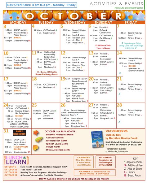 October Activities Calendar Primelife Enrichment