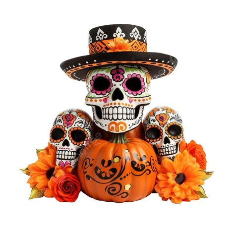 Calabazas Con Maquillaje De Calavera De Catrina Y Accesorios De