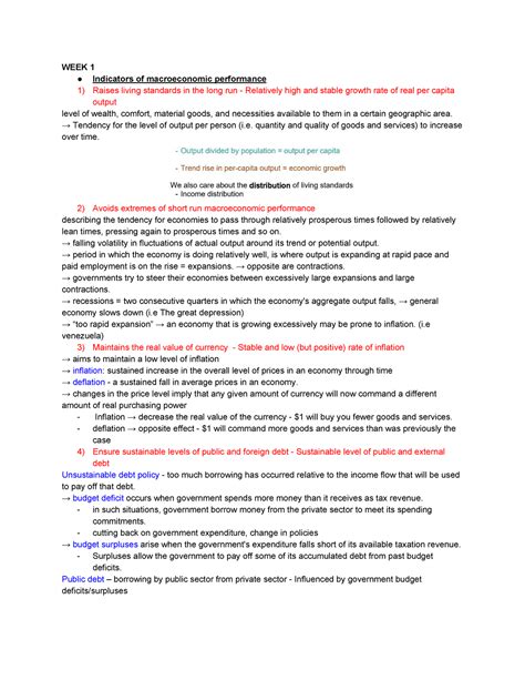 Macroeconomic Principals Notes Week 1 Indicators Of Macroeconomic