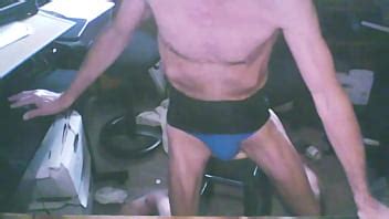 Grinding On Stool In Blue Briefs And Back Brace For Stretching And Pain Relief XVIDEOS