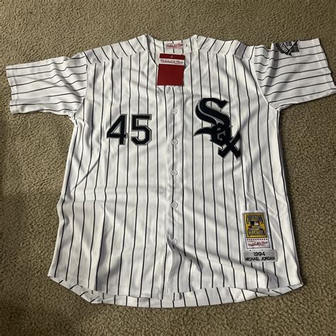 NEW WHITE PIN STRIPE WHITE SOX MICHAEL JORDAN JERSEY LARGE EBay