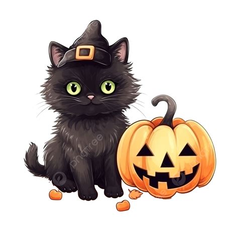 かわいい黒猫とカボチャの手描きのハロウィンイラストイラスト素材透過、pngフリー画像ダウンロード Pngtree