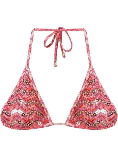 Amir Slama Printed Triangle Bikini Top Pink Farfetch