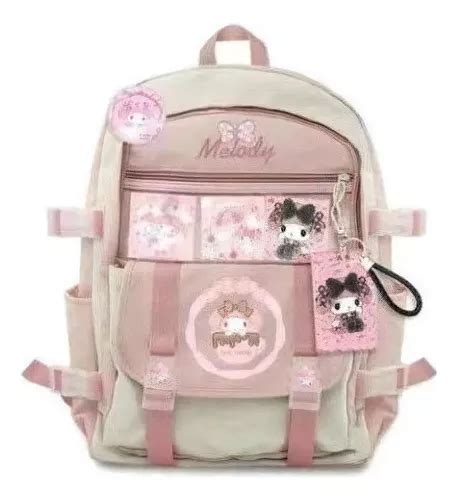 Mochila Escolar Estilo Coreano Kawaii Sanrio Kuromi Color Rosa