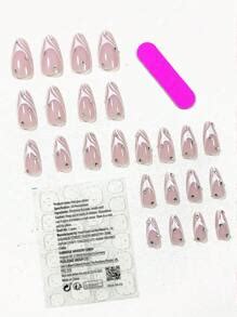 Sweet Cool Hot Girl S Piece Long Almond Shaped Simple Line Diamond Wearable Fake Nails Are