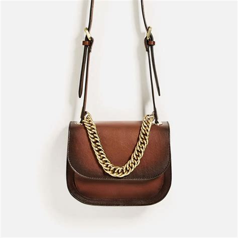 Zara Woman Leather Crossbody Bag With Chain In 2020 Leather Crossbody Bag Zara Leather