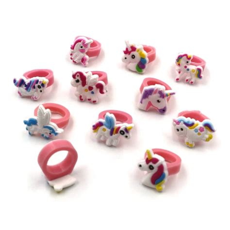 5 Pcsset Unicorn Shape Multicolor Pvc Rings Cartoon Rings Mini Charm