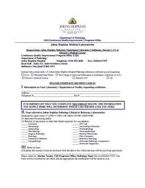 Fillable Online Pathology Jhu Lab Certificates Request Form Johns