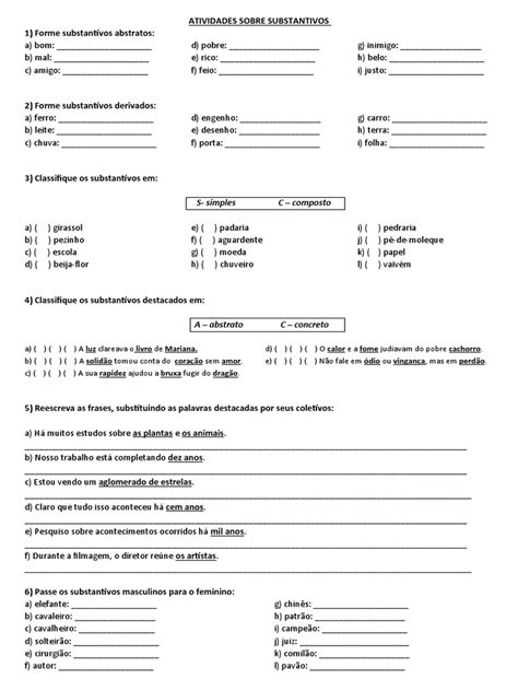 Atividades Sobre Substantivos | PDF