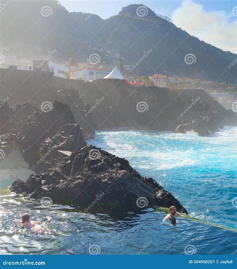 People Bathes Lava Pools Madeira Editorial Photography - Image of