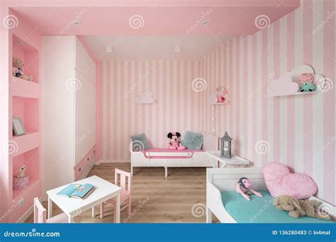 Charming Baby-girl Room in Pink Stock Image - Image of cozy, comfort ...