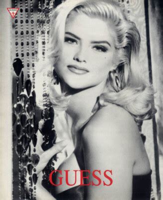 Anna Nicole Smith for Guess Jeans ad 1992 holds bead room divider | eBay