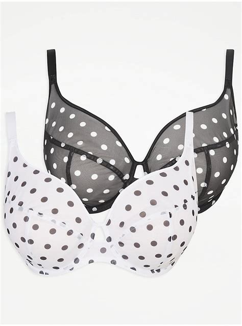 Black Spot Print Non Padded Bras 2 Pack Lingerie George At Asda