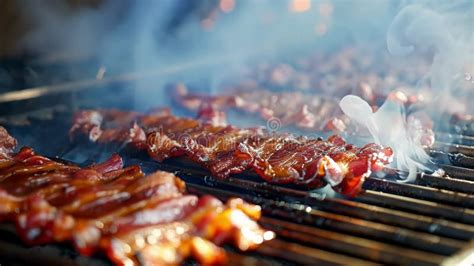 Delicious Bacon Strips Sizzling On The Grill Stock Video Video Of